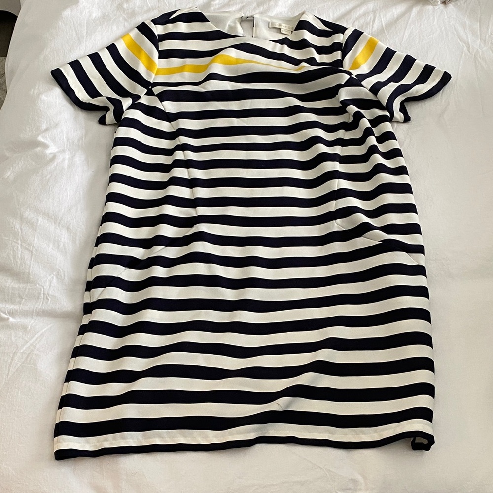 cooper & ella Black, White & Yellow Striped Short Sleeve Dress
